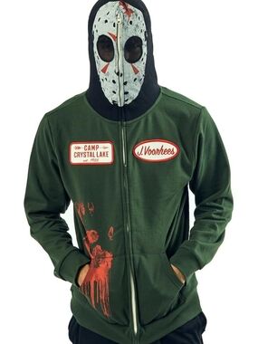 Camp Crystal Lake J. Voorhees Hoodie with Mask - Green